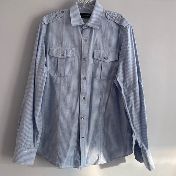 Men shirt J Campbell Los Angeles blue plaid button down long sleeve shirt M - Picture 2 of 13